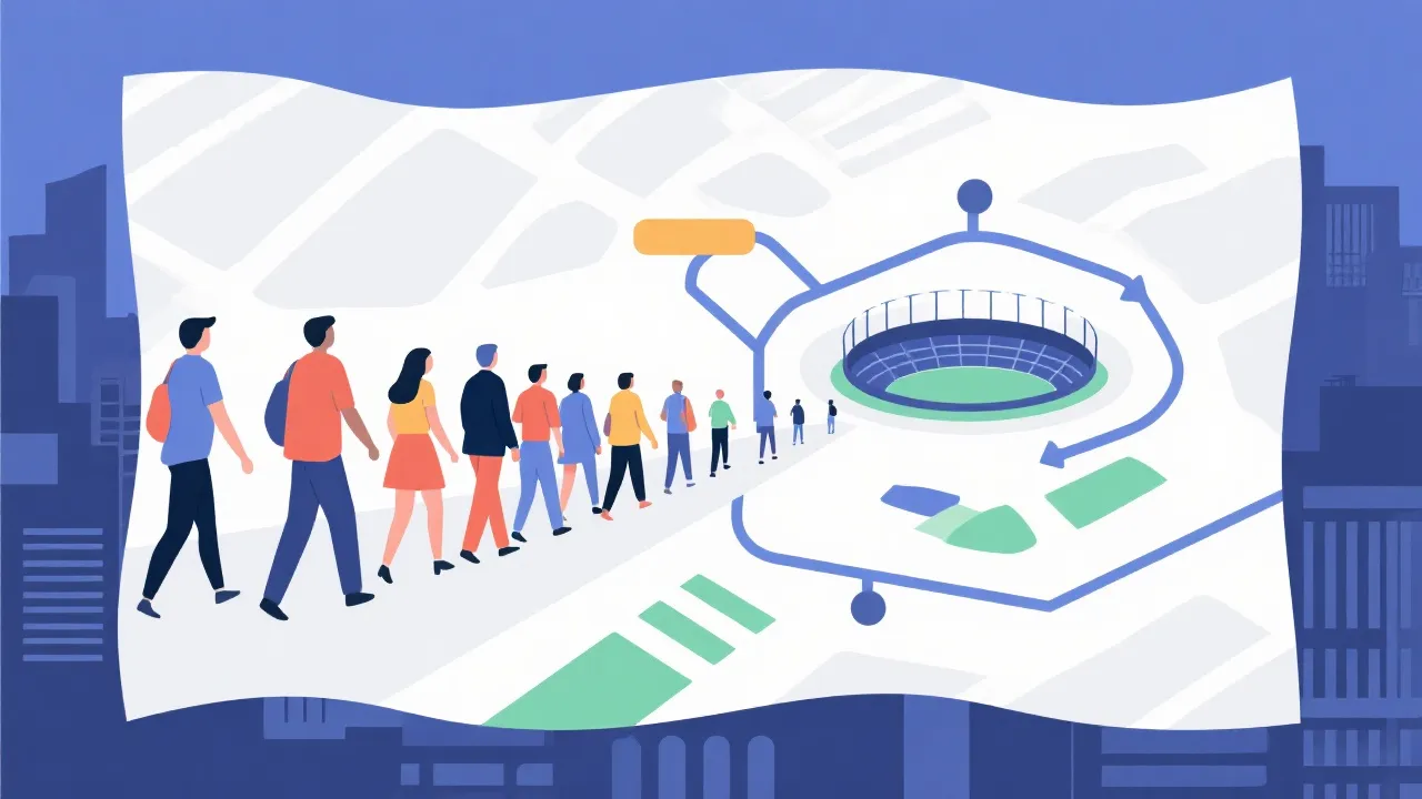 城市地铁与人流的动线示意，旅行规划与时间管理概念图